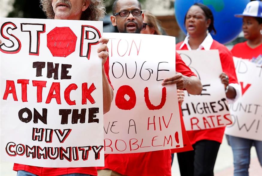 Διαμαρτυρία κατά του «στίγματος» του HIV  (Tyler Kaufman/AP Images for AIDS Healthcare Foundation)