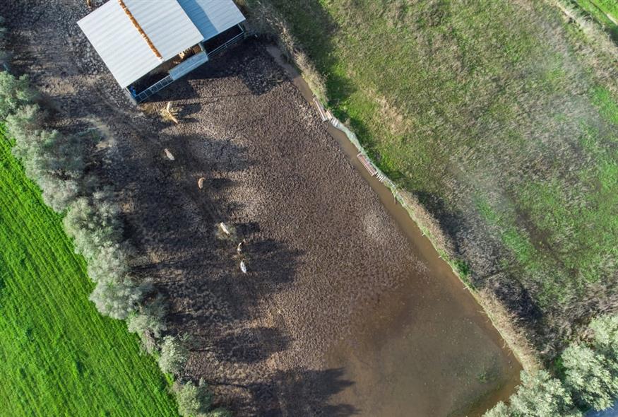 Πανοραμικές λήψεις των πλημμυρών στην περιοχή μεταξύ των χωριών Πέτρα και Στρογγίλη μετά την υπερχείλιση του ποταμού Λούρου (ΙΝΤΙΜΕ)