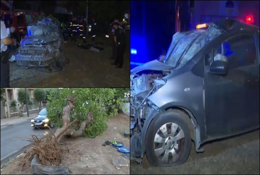 Νεκρός 18χρονος οδηγός στο Χαλάνδρι - «Καρφώθηκε» σε δέντρο (Screenshots/OPEN/ΣΚΑΪ)