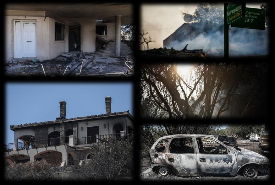 Η επόμενη μέρα μετά τη φωτιά στην Πεντέλη / Φωτογραφίες: Eurokinissi / Σύνθεση: ethnos.gr