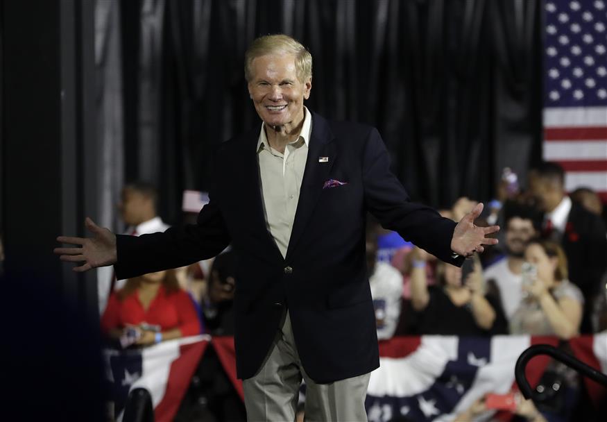 U.S. Sen. Bill Nelson, D-Fla., arrives for a campaign rally attended by former President Barack Obama, Friday, Nov. 2, 2018, in Miami. (AP Photo/Lynne Sladky)