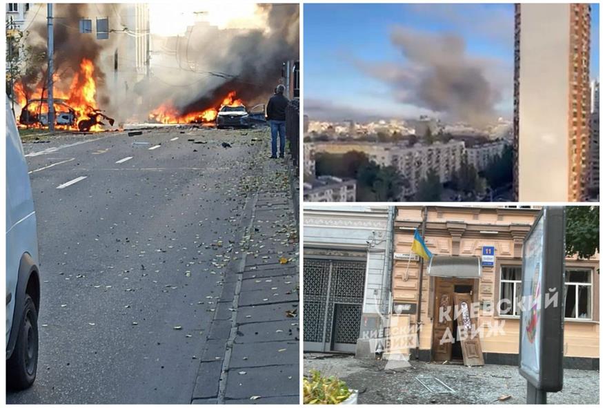 Στιγμιότυπα από τις εκρήξεις στο Κίεβο/Twitter