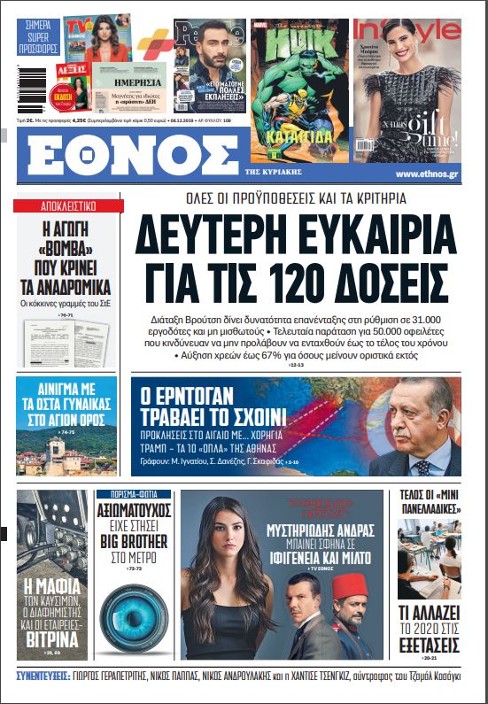 Πρωτοσέλιδο Έθνος της Κυριακής 8/12